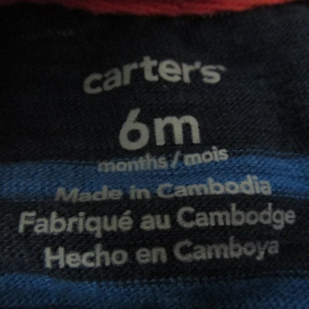 Carters Pullover Polo Shirt Boys Size 6M Blue Striped‎ Short Sleeve Collared Top